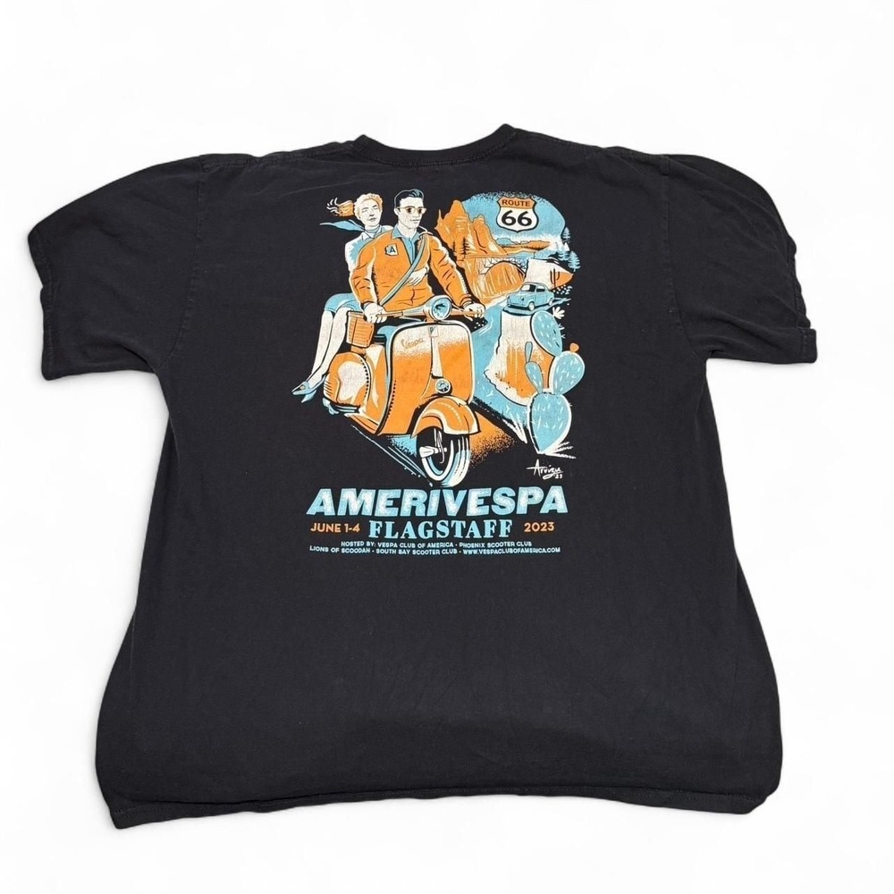 Vintage Amerivespa 2005 Flagstaff‎ Arizona Route 66 T-Shirt, Black Cotton, Y2K